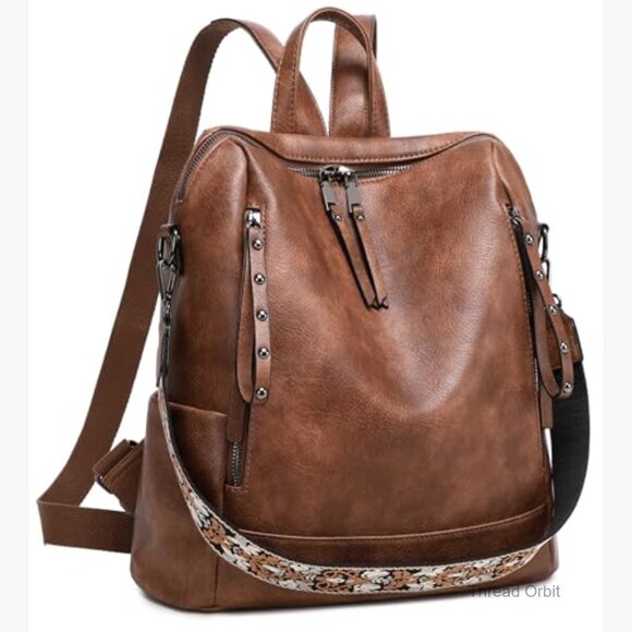 backpack purse vegan leather THREE BOX Backpack, Brown Sleek and adaptable Vegan Leather Backpack Bag -